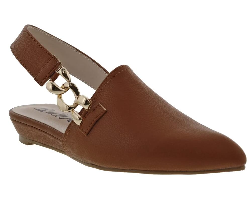 Bellini Fret Slingback Flats, Tan Smooth, Gold Chain, Ponted Toe, Sz 9.5 NEW